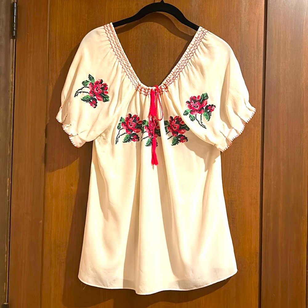 Joie XS rose embroidered blouse